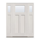 Clear Flush Glazed Fiberglass Entry Door System with Two Sidelites - Craftsman 2 Panel, White Satin Smooth