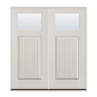 Double Clear Flush Glazed Fiberglass Entry Door System - Craftsman Plank, White Satin Smooth