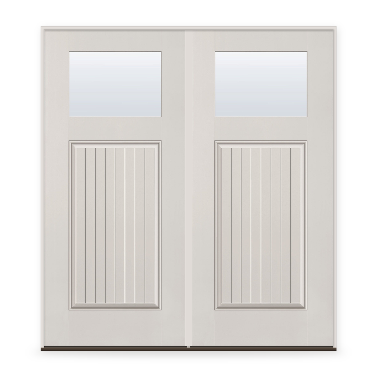 Double Clear Flush Glazed Fiberglass Entry Door System - Craftsman Plank, White Satin Smooth