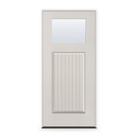 Prehung Clear Flush Glazed Fiberglass Entry Door System - Craftsman Plank, White Satin Smooth