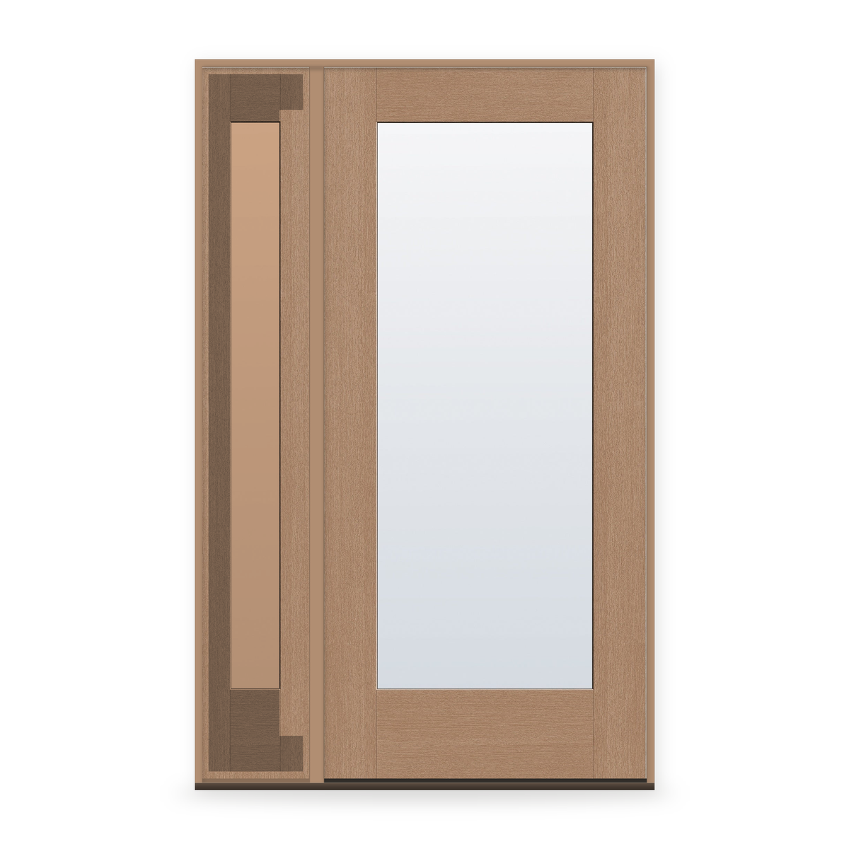 Clear Flush Glazed Fiberglass Entry Door System with Sidelite - Full Lite, Tan Woodgrain, 