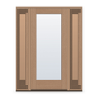 Clear Flush Glazed Fiberglass Entry Door System with Two Sidelites - Full Lite, Tan Woodgrain, 