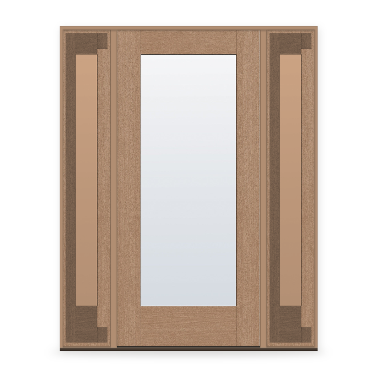 Clear Flush Glazed Fiberglass Entry Door System with Two Sidelites - Full Lite, Tan Woodgrain, 