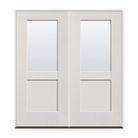 Double Clear Flush Glazed Fiberglass Entry Door System - Half Lite Shaker, White Satin Smooth