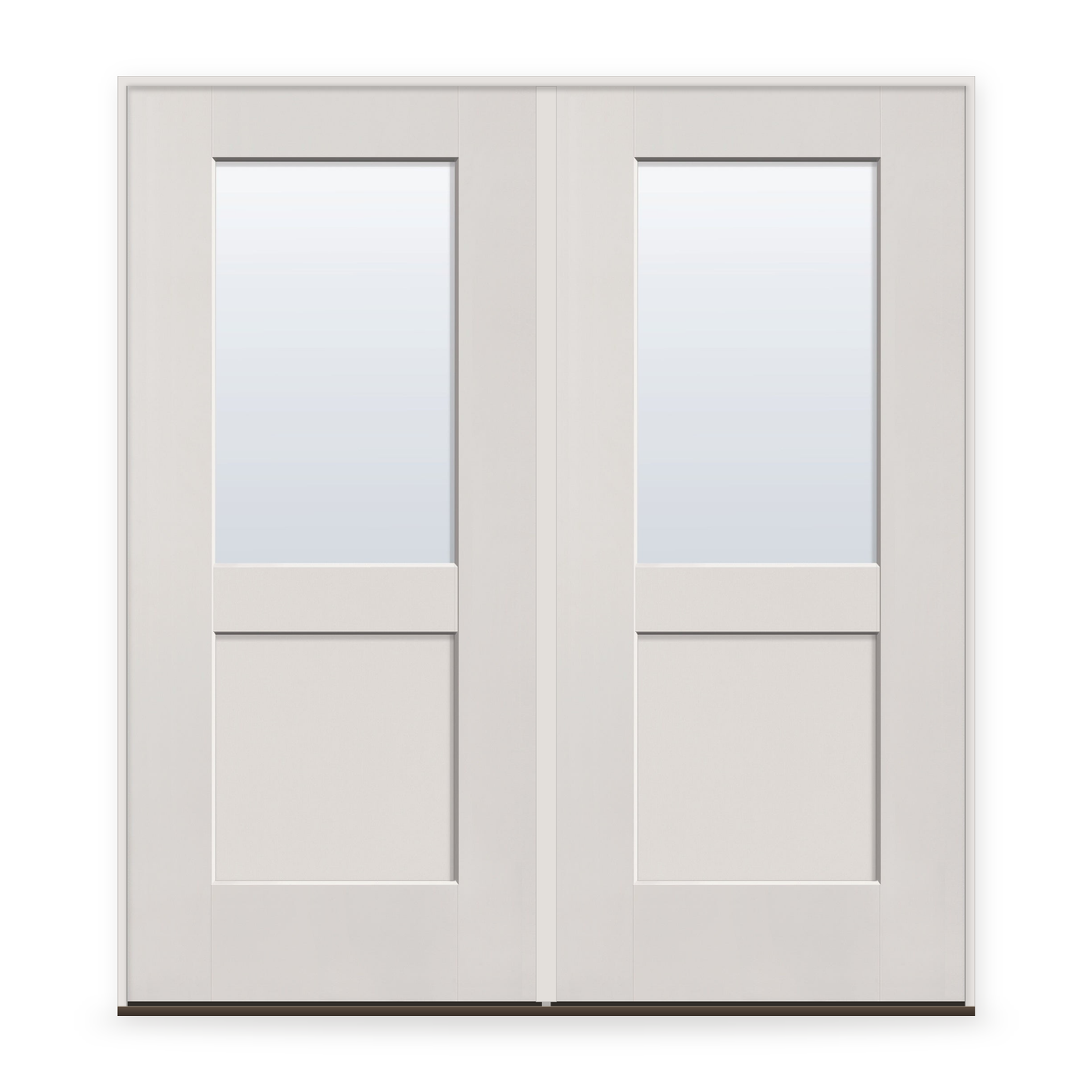 Double Clear Flush Glazed Fiberglass Entry Door System - Half Lite Shaker, White Satin Smooth