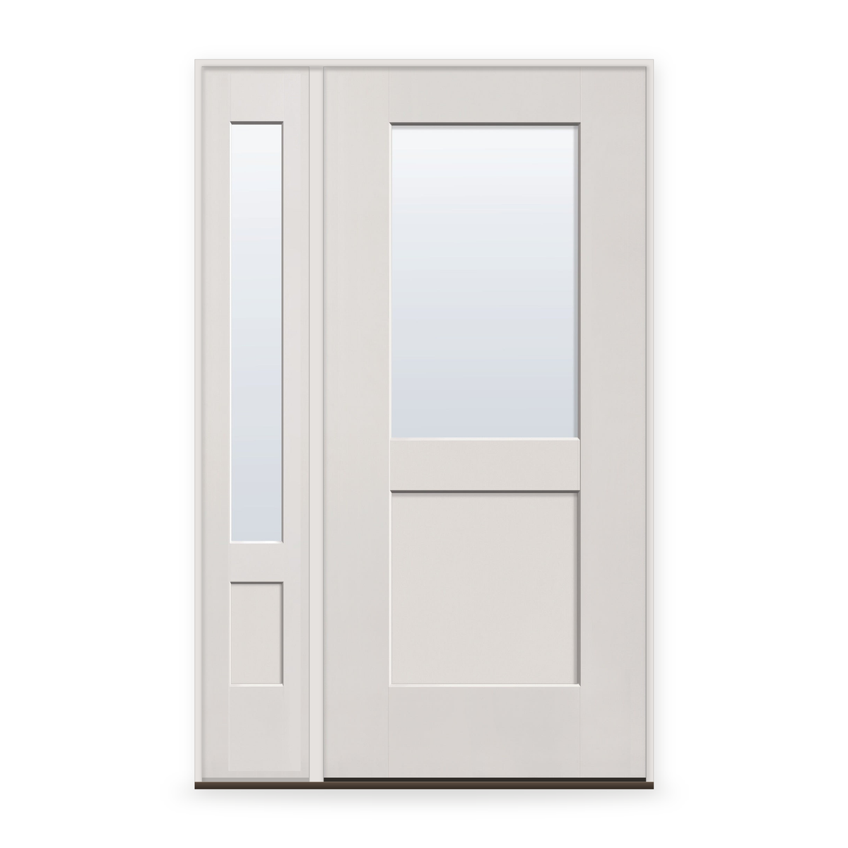 Clear Flush Glazed Fiberglass Entry Door System with Sidelite - Half Lite Shaker, White Satin Smooth