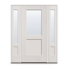 Clear Flush Glazed Fiberglass Entry Door System with Two Sidelites - Half Lite Shaker, White Satin Smooth