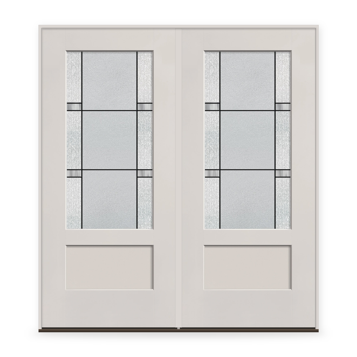 Double Dexter Flush Glazed Fiberglass Entry Door System - 3/4 Lite Shaker, White Satin Smooth