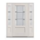 Dexter Flush Glazed Fiberglass Entry Door System with Two Sidelites - 3/4 Lite Shaker, White Satin Smooth