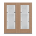 Double Dexter Flush Glazed Fiberglass Entry Door System - Full Lite, Tan Woodgrain
