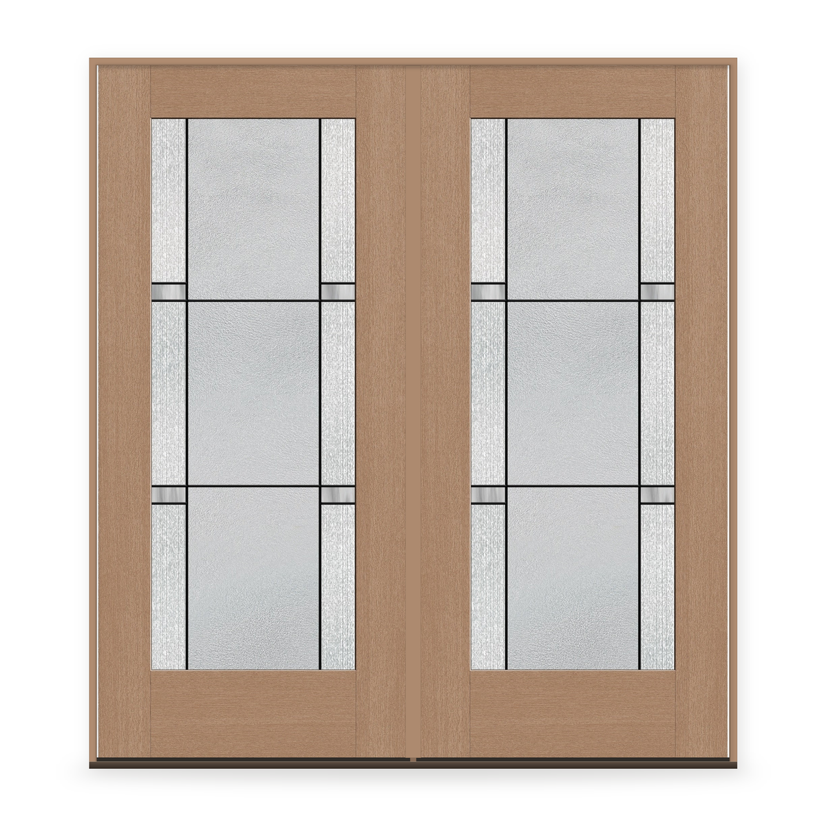 Double Dexter Flush Glazed Fiberglass Entry Door System - Full Lite, Tan Woodgrain