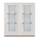 Double Dexter Flush Glazed Fiberglass Entry Door System - Full Lite, White Satin Smooth
