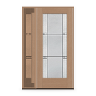 Dexter Flush Glazed Fiberglass Entry Door System with Sidelite - Full Lite, Tan Woodgrain