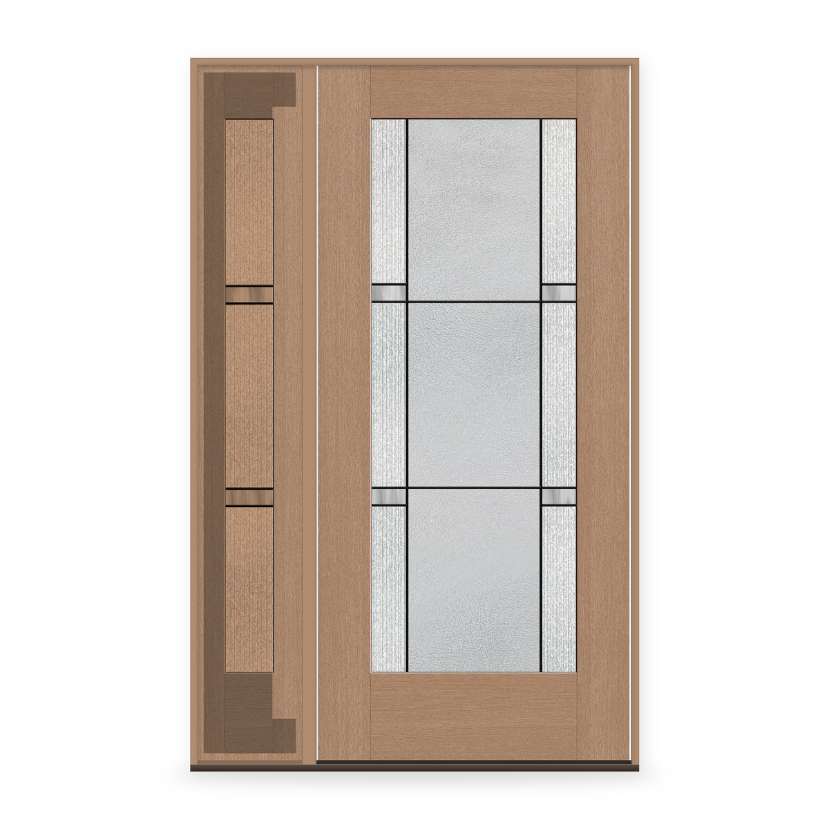 Dexter Flush Glazed Fiberglass Entry Door System with Sidelite - Full Lite, Tan Woodgrain