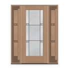 Dexter Flush Glazed Fiberglass Entry Door System with Two Sidelites - Full Lite, Tan Woodgrain