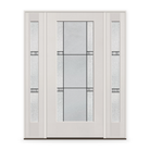 Dexter Flush Glazed Fiberglass Entry Door System with Two Sidelites - Full Lite, White Satin Smooth