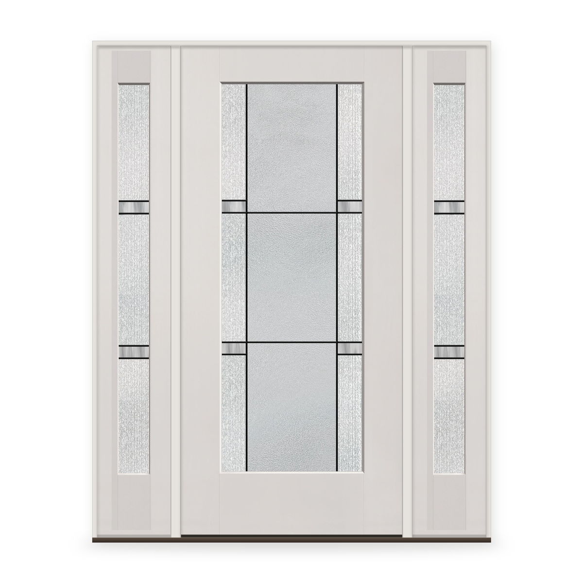 Dexter Flush Glazed Fiberglass Entry Door System with Two Sidelites - Full Lite, White Satin Smooth