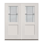 Double Dexter Flush Glazed Fiberglass Entry Door System - Half Lite Shaker, White Satin Smooth