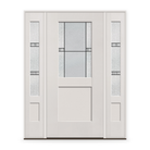 Dexter Flush Glazed Fiberglass Entry Door System with Two Sidelites - Half Lite Shaker, White Satin Smooth