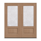 Double Waterglass Flush Glazed Fiberglass Entry Door System, Double Door - 3/4 Lite, Tan Woodgrain
