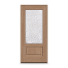 Prehung Double Waterglass Flush Glazed Fiberglass Entry Door System - 3/4 Lite, Tan Woodgrain