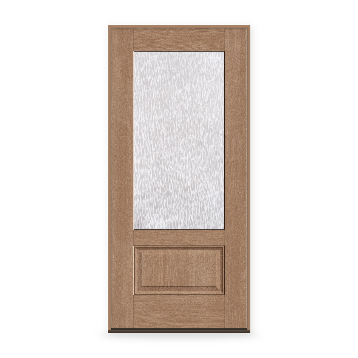 Prehung Double Waterglass Flush Glazed Fiberglass Entry Door System - 3/4 Lite, Tan Woodgrain