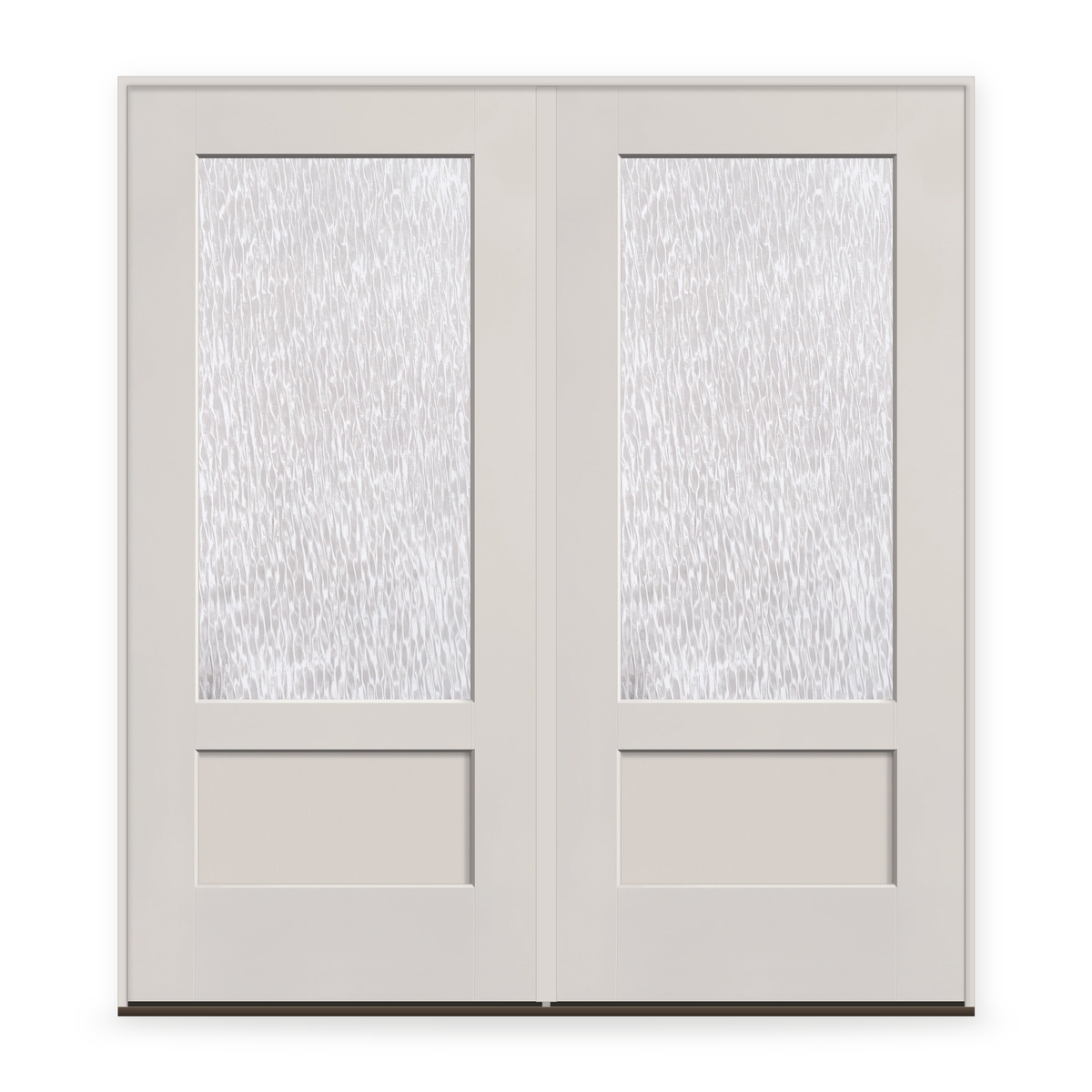 Double Waterglass Flush Glazed Fiberglass Entry Door System, Double Door - 3/4 Lite Shaker, White Satin Smooth