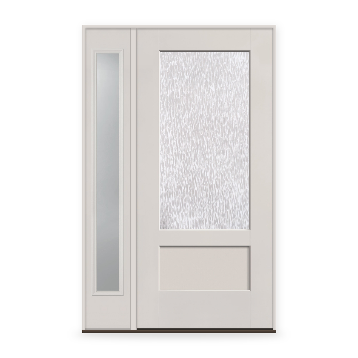 Double Waterglass Flush Glazed Fiberglass Entry Door System with Sidelite - 3/4 Lite Shaker, White Satin Smooth