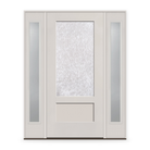 Double Waterglass Flush Glazed Fiberglass Entry Door System with Two Sidelites - 3/4 Lite Shaker, White Satin Smooth