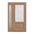 Double Waterglass Flush Glazed Fiberglass Entry Door System with Sidelite - 3/4 Lite, Tan Woodgrain