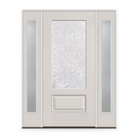 Double Waterglass Flush Glazed Fiberglass Entry Door System with Two Sidelites - 3/4 Lite, White Satin Smooth
