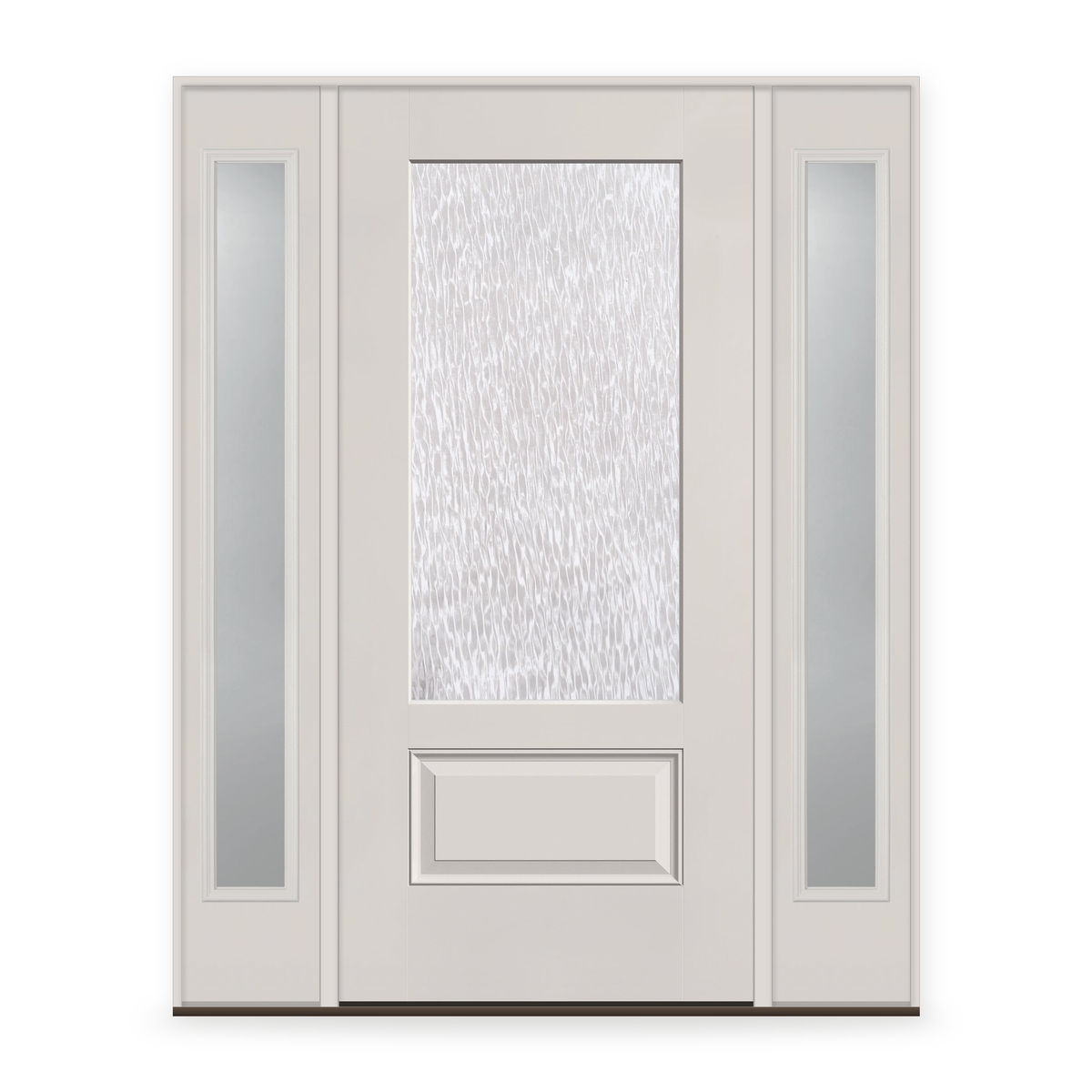Double Waterglass Flush Glazed Fiberglass Entry Door System with Two Sidelites - 3/4 Lite, White Satin Smooth