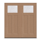 Double Waterglass Flush Glazed Fiberglass Entry Door System, Double Door - Craftsman 2 Panel, Tan Woodgrain