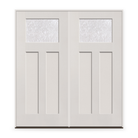 Double Waterglass Flush Glazed Fiberglass Entry Door System, Double Door - Craftsman 2 Panel, White Satin Smooth