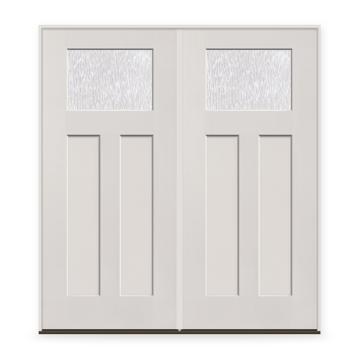 Double Waterglass Flush Glazed Fiberglass Entry Door System, Double Door - Craftsman 2 Panel, White Satin Smooth