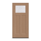 Prehung Double Waterglass Flush Glazed Fiberglass Entry Door System - Craftsman 2 Panel, Tan Woodgrain