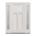 Double Waterglass Flush Glazed Fiberglass Entry Door System with Two Sidelites - Craftsman 2 Panel, White Satin Smooth