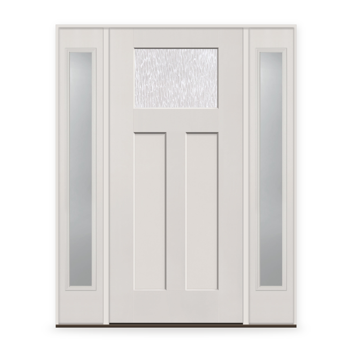Double Waterglass Flush Glazed Fiberglass Entry Door System with Two Sidelites - Craftsman 2 Panel, White Satin Smooth