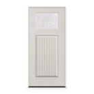 Prehung Double Waterglass Flush Glazed Fiberglass Entry Door System - Craftsman Plank, White Satin Smooth