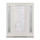 Double Waterglass Flush Glazed Fiberglass Entry Door System with Two Sidelites - Full Lite, White Satin Smooth