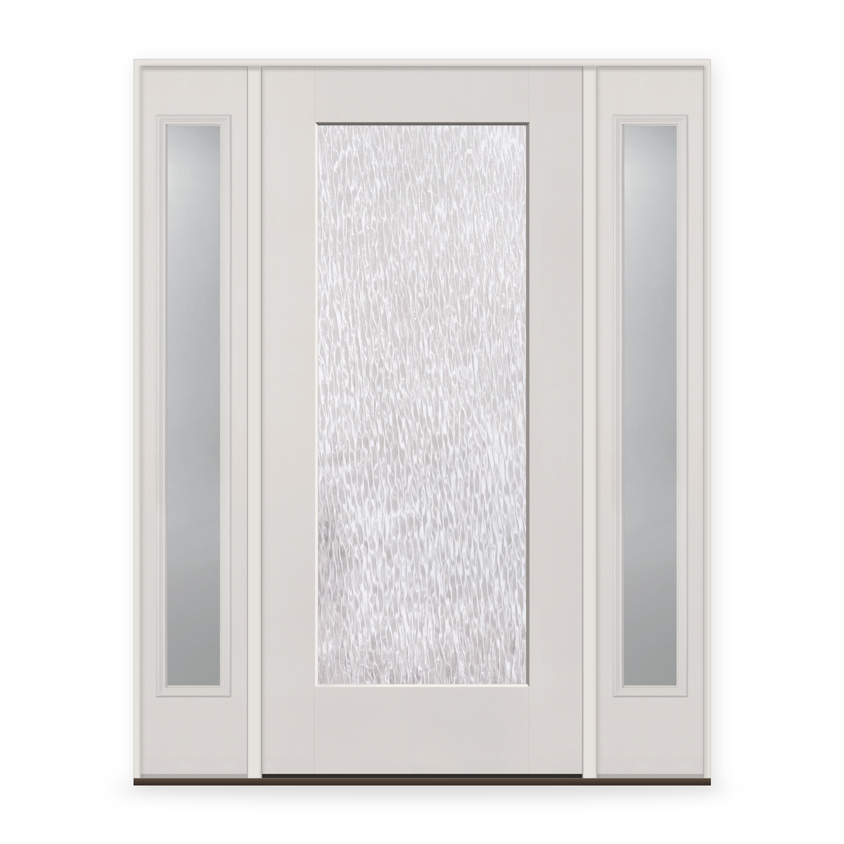 Double Waterglass Flush Glazed Fiberglass Entry Door System with Two Sidelites - Full Lite, White Satin Smooth