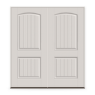 Double Fiberglass Entry Door System - 2 Panel Cambertop Plank, White Satin Smooth