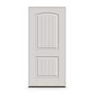 Prehung Fiberglass Entry Door System - 2 Panel Cambertop Plank, White Satin Smooth