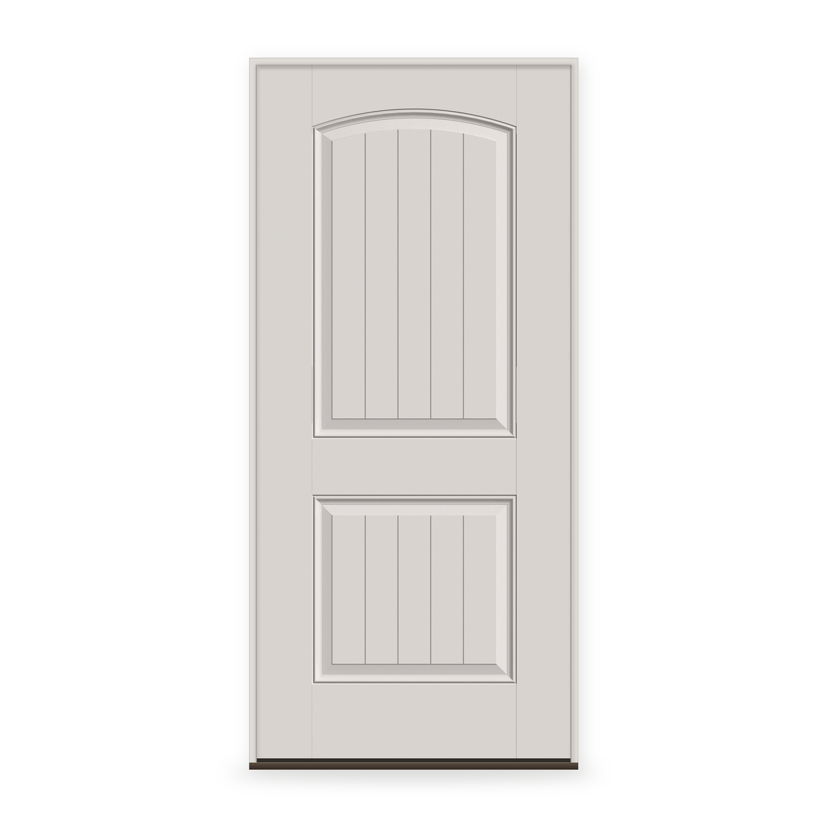 Prehung Fiberglass Entry Door System - 2 Panel Cambertop Plank, White Satin Smooth