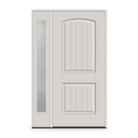 Fiberglass Entry Door System with Sidelite - 2 Panel Cambertop Plank, White Satin Smooth