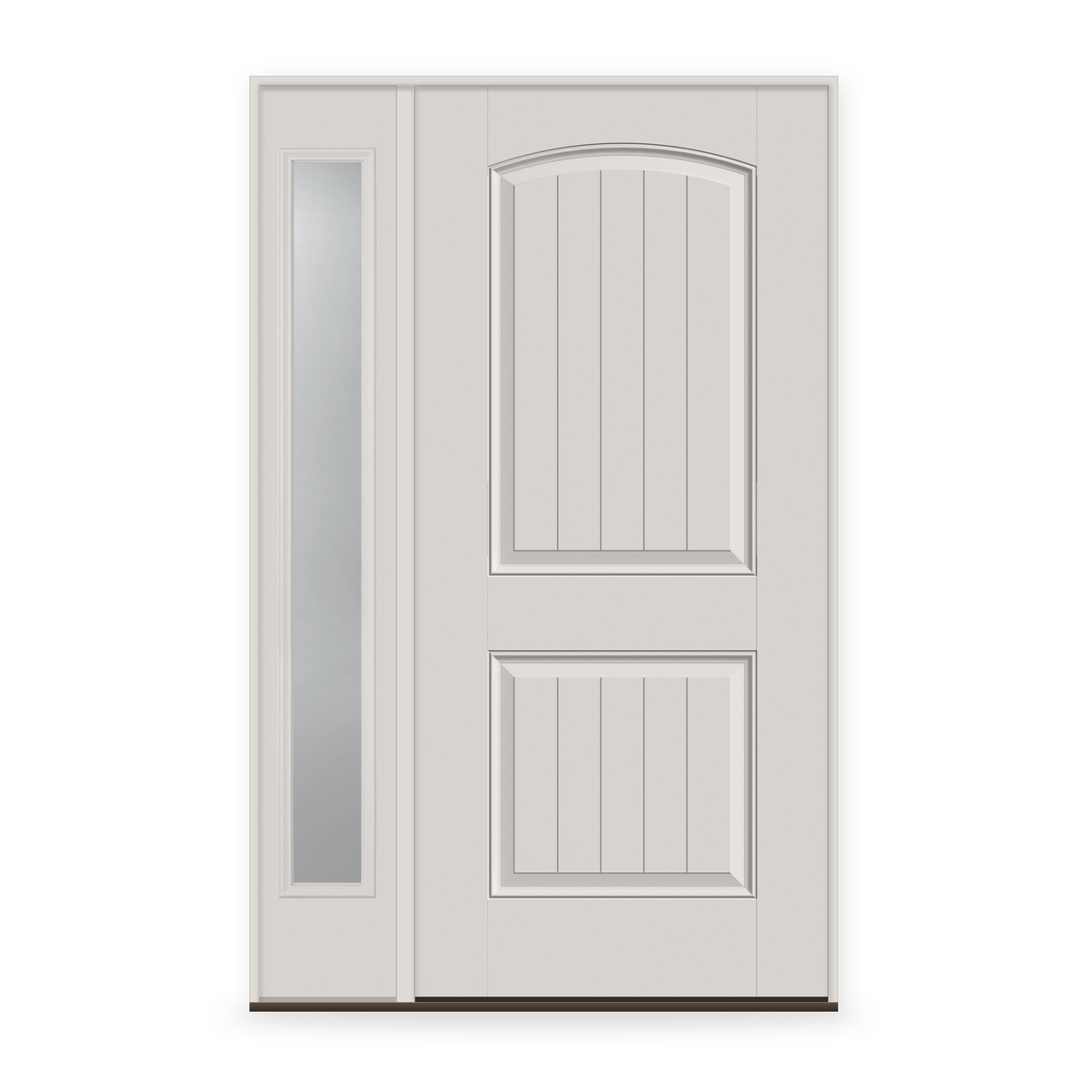 Fiberglass Entry Door System with Sidelite - 2 Panel Cambertop Plank, White Satin Smooth