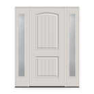 Fiberglass Entry Door System with Two Sidelites - 2 Panel Cambertop Plank, White Satin Smooth