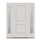 Fiberglass Entry Door System with Two Sidelites - 2 Panel Cambertop, White Satin Smooth