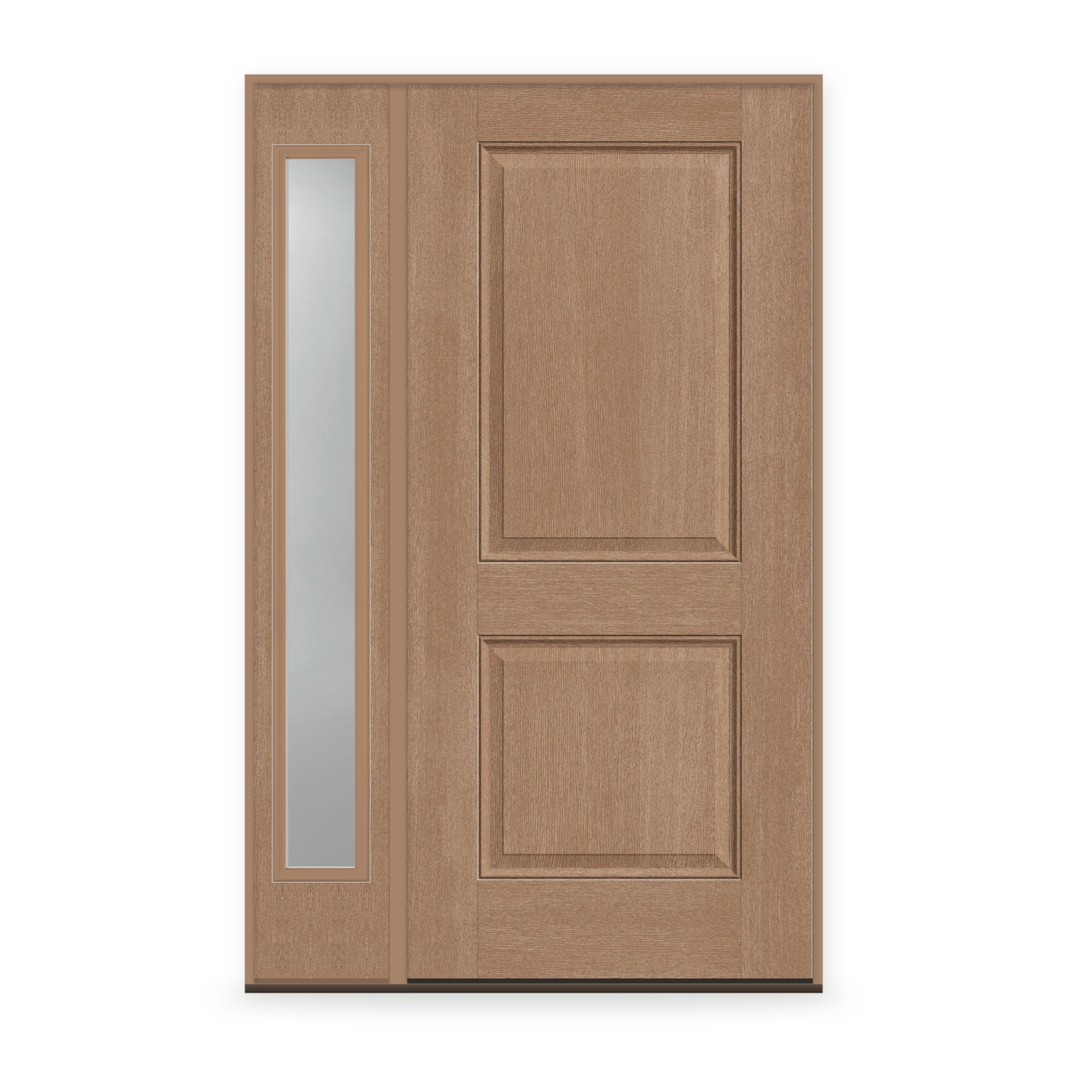 Fiberglass Entry Door System with Sidelite - 2 Panel, Tan Woodgrain