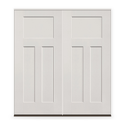 Double Fiberglass Entry Door System - 3 Panel Craftsman, White Satin Smooth